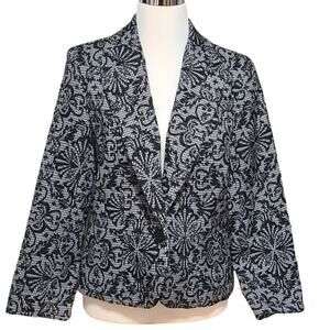 ROSE HAGGAR Hounds Tooth Womens Blazer Sz 14 Floral Black & White Career Classic